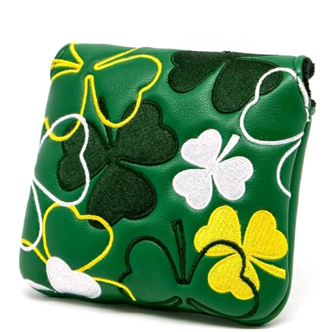 Green Lucky Shamrock Embroidery Golf Square Mallet Putter Cover Headcover Magnet