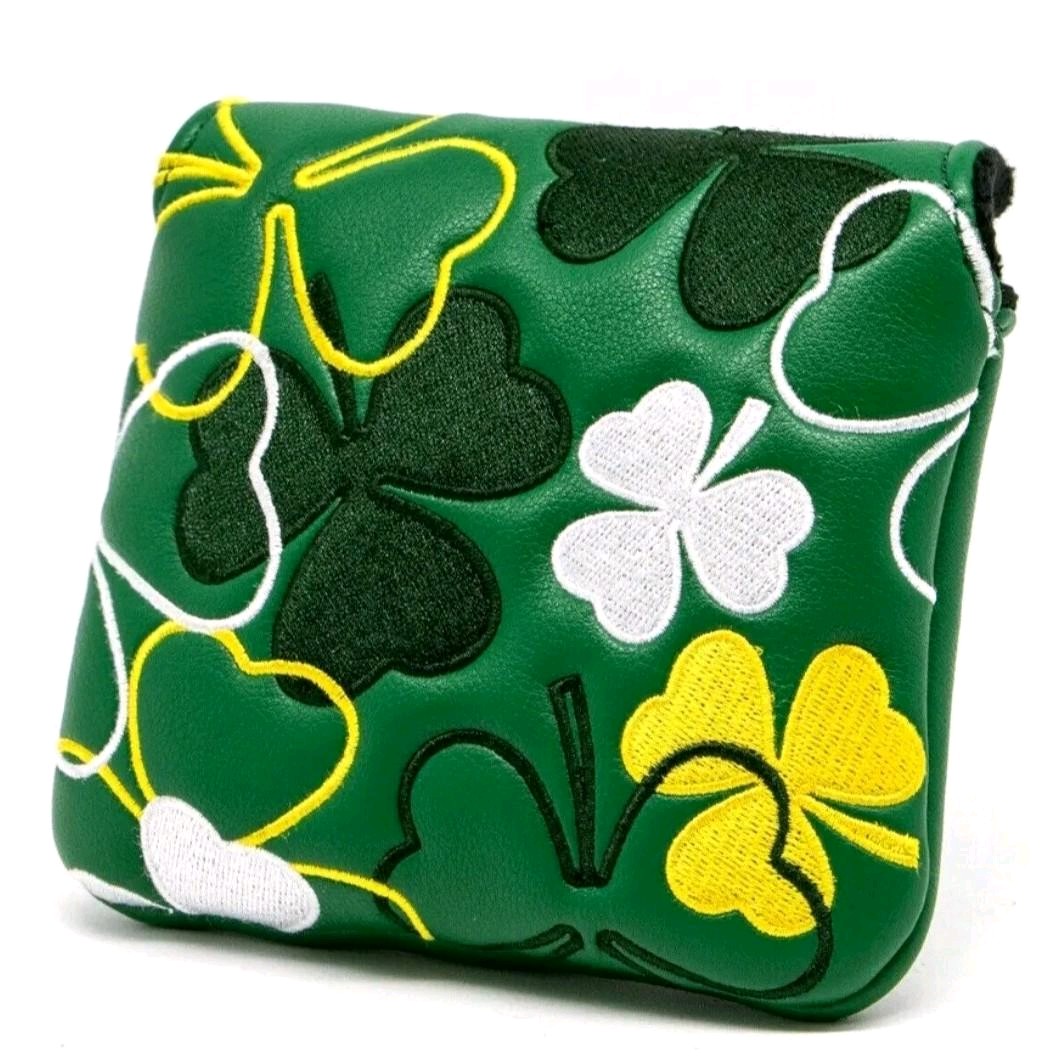 Green Lucky Shamrock Embroidery Golf Square Mallet Putter Cover Headcover Magnet