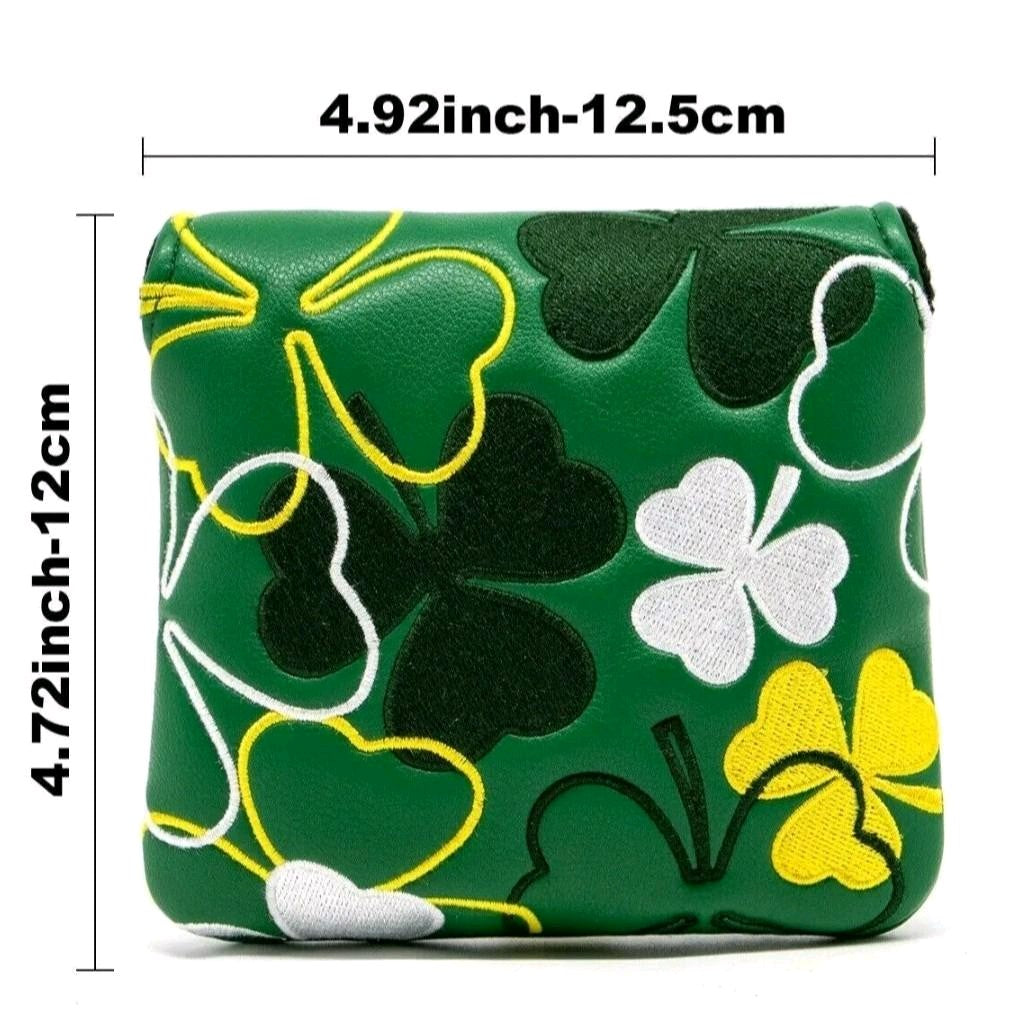 Green Lucky Shamrock Embroidery Golf Square Mallet Putter Cover Headcover Magnet