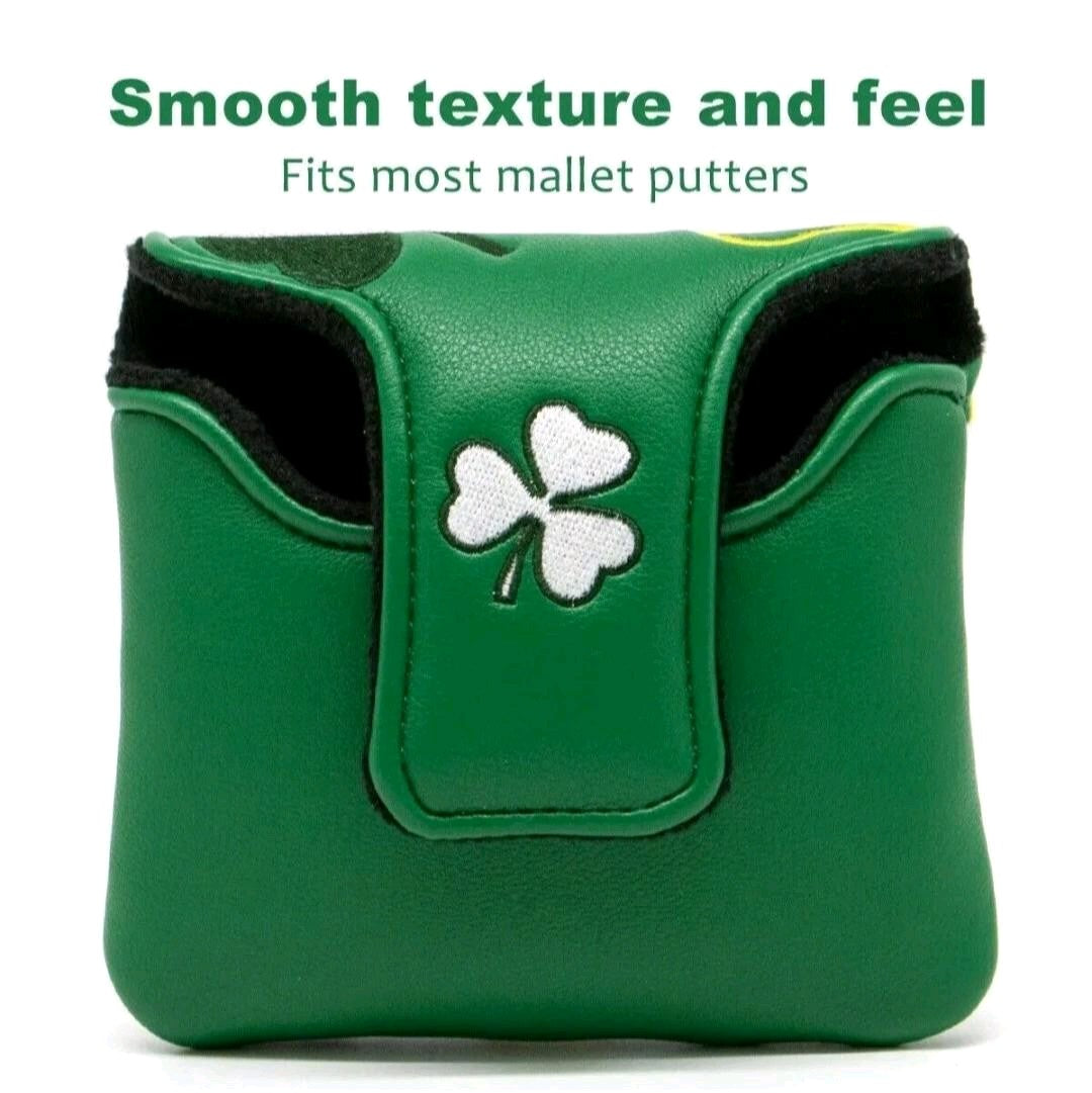 Green Lucky Shamrock Embroidery Golf Square Mallet Putter Cover Headcover Magnet